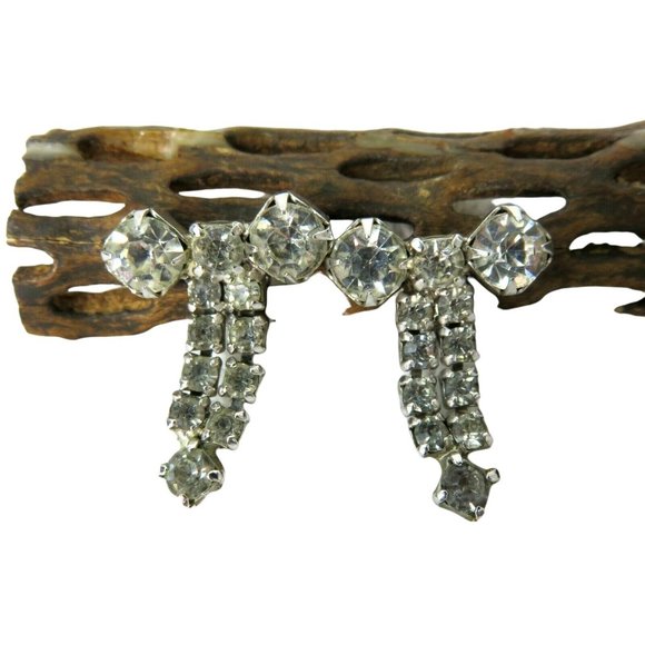 Vintage Screw Back Earrings Crystal Rhinestone Dangle Bowtie Ribbon Unmarked - Picture 2 of 12